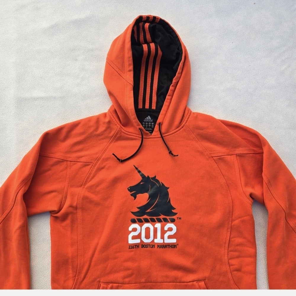 EUC Boston Marathon 2012 Adidas Orange Hoodie Sz Mens Med (Unisex) - Picture 2 of 13